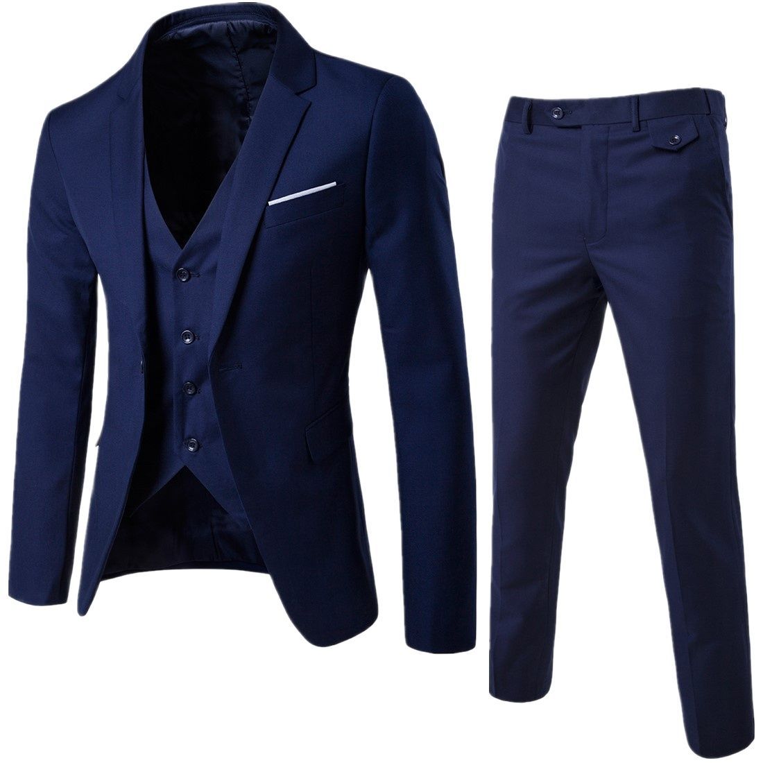 (red Dark)Costume Homme 3 Piece Slim Fit Business Men's Suit Set 1 Button Blazer Jacket Vest Pants Solid Wedding Dress Suit And Trousers MAA