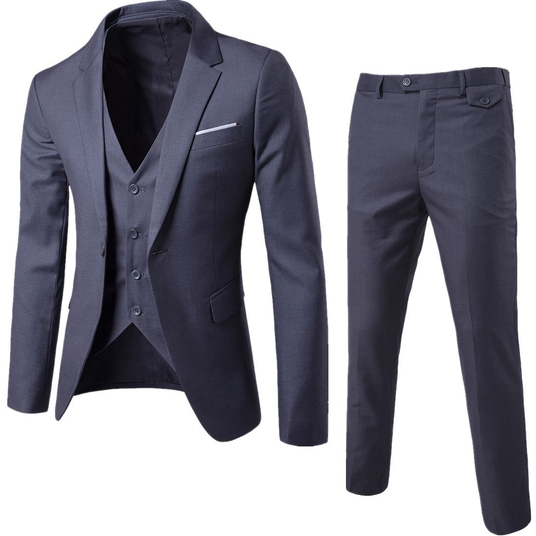 (red Dark)Costume Homme 3 Piece Slim Fit Business Men's Suit Set 1 Button Blazer Jacket Vest Pants Solid Wedding Dress Suit And Trousers MAA
