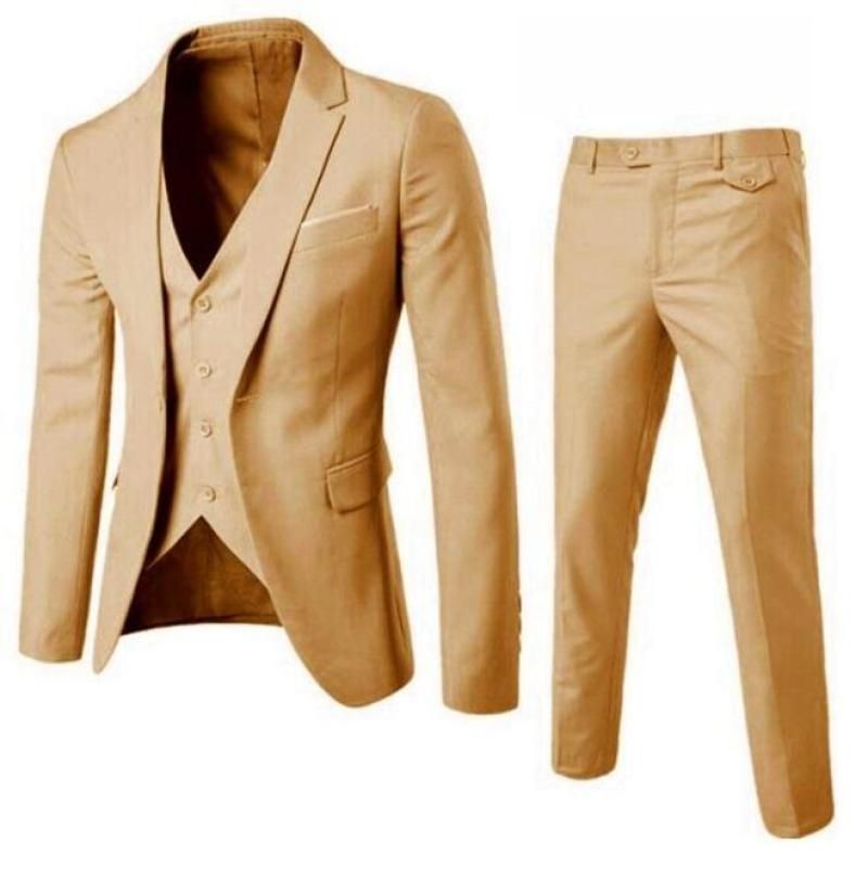 (red Dark)Costume Homme 3 Piece Slim Fit Business Men's Suit Set 1 Button Blazer Jacket Vest Pants Solid Wedding Dress Suit And Trousers MAA