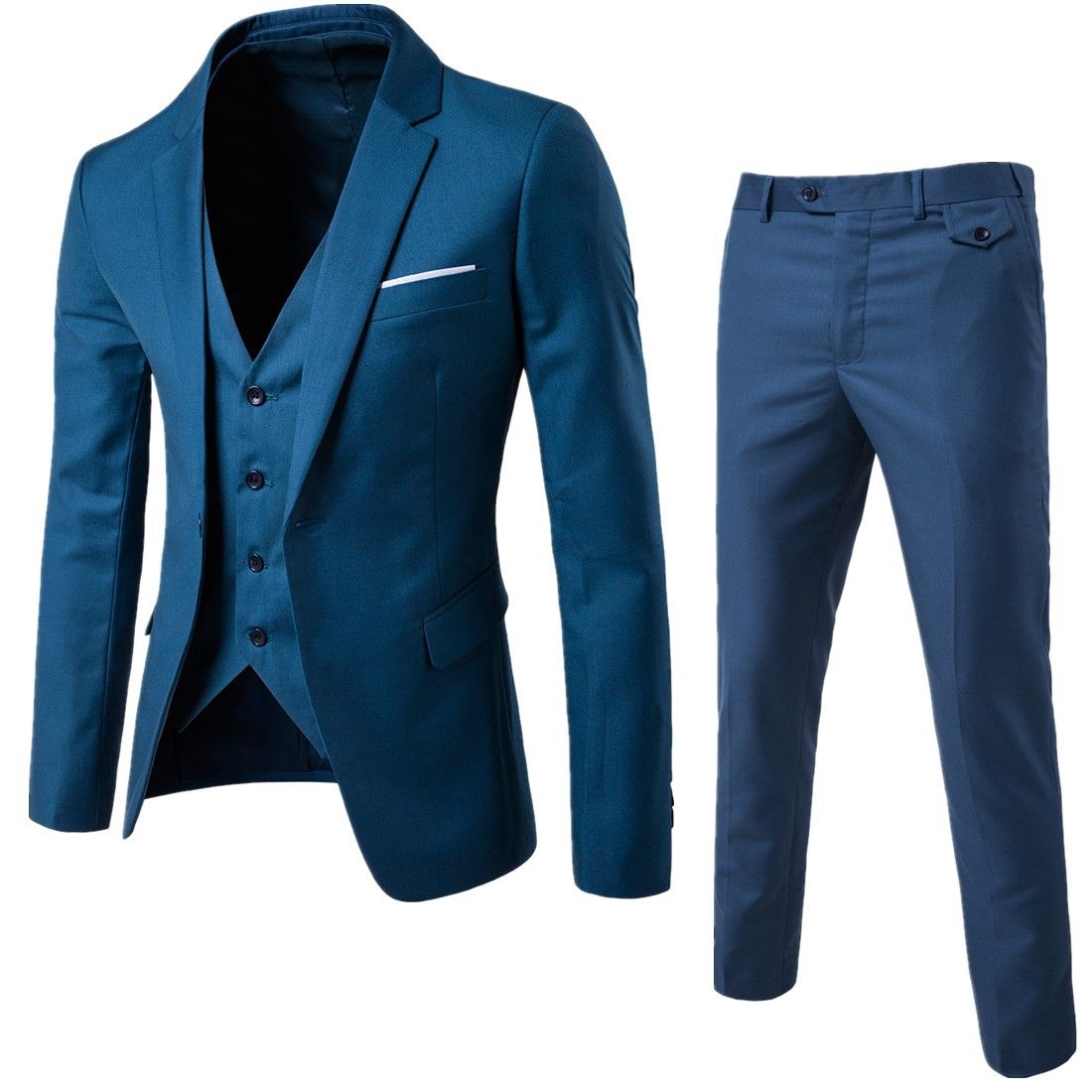 (red Dark)Costume Homme 3 Piece Slim Fit Business Men's Suit Set 1 Button Blazer Jacket Vest Pants Solid Wedding Dress Suit And Trousers MAA