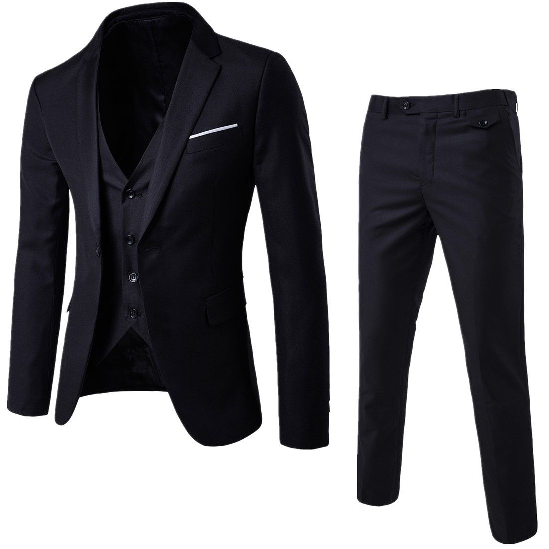 (red Dark)Costume Homme 3 Piece Slim Fit Business Men's Suit Set 1 Button Blazer Jacket Vest Pants Solid Wedding Dress Suit And Trousers MAA