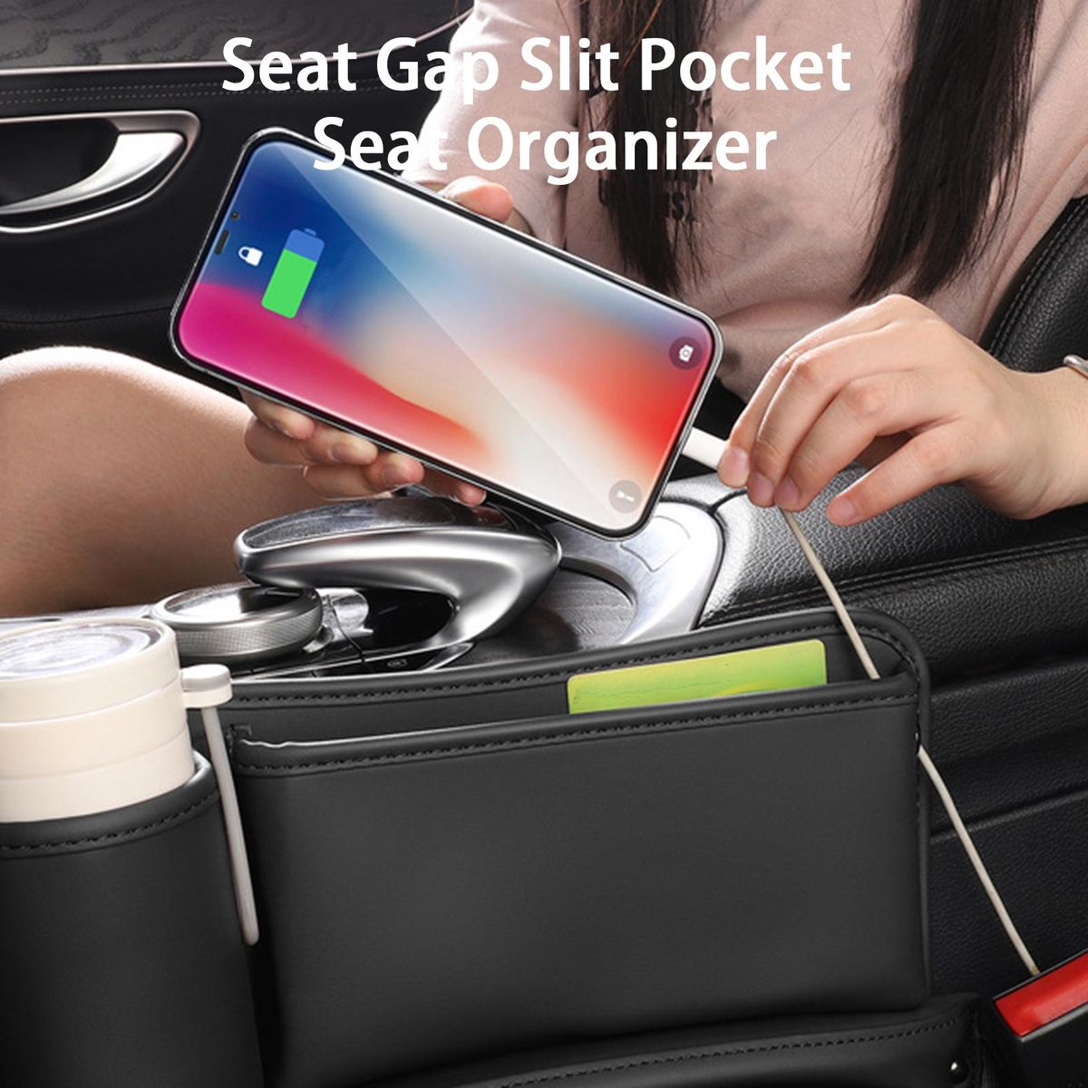 Car Seat Organizer Seat Gap Slit Pocket Seat Organizer Black
