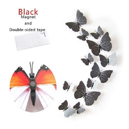 PVC 3D Butterfly Wall Decor Butterflies - Black -12Pieces