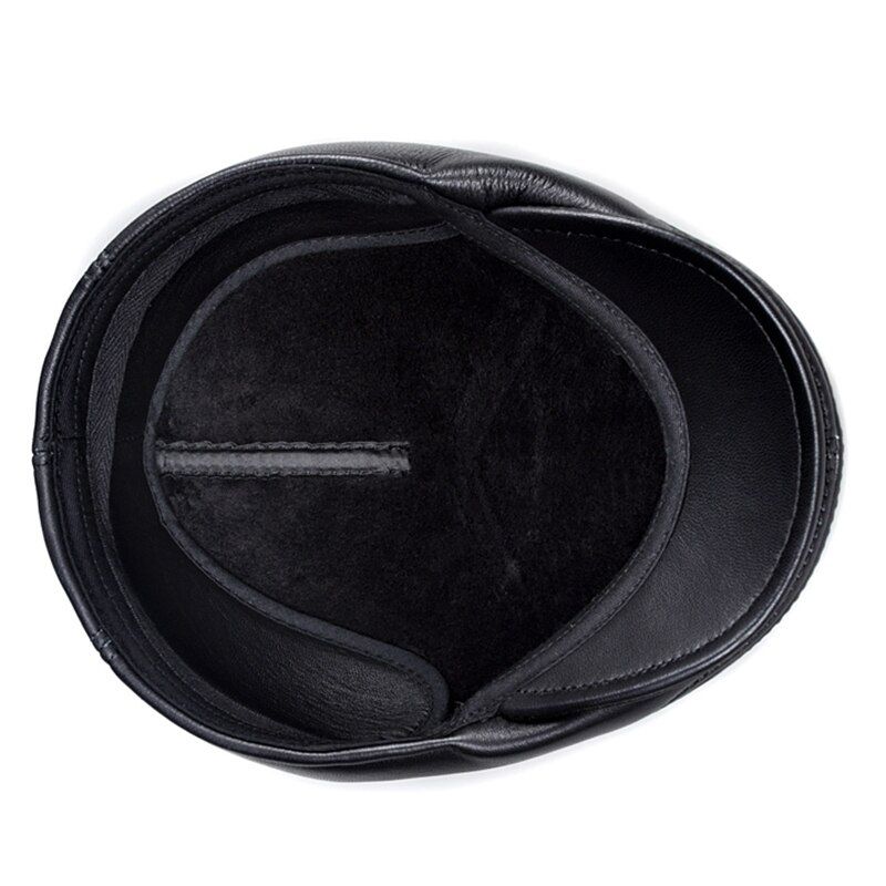 Spring Winter Uni Genuine Leather Beret Hats Men Women Black Peaked Cap Male