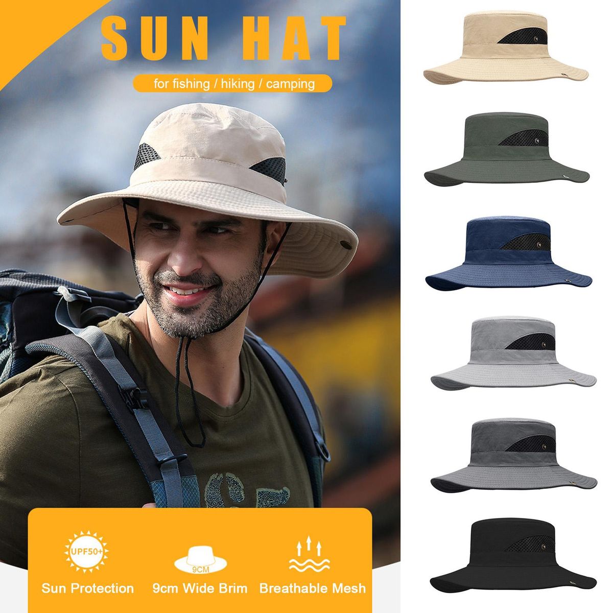 Sun Hat Wide Brim UV Protection Foldable Bucket Hat for Fishing Hiking Camping