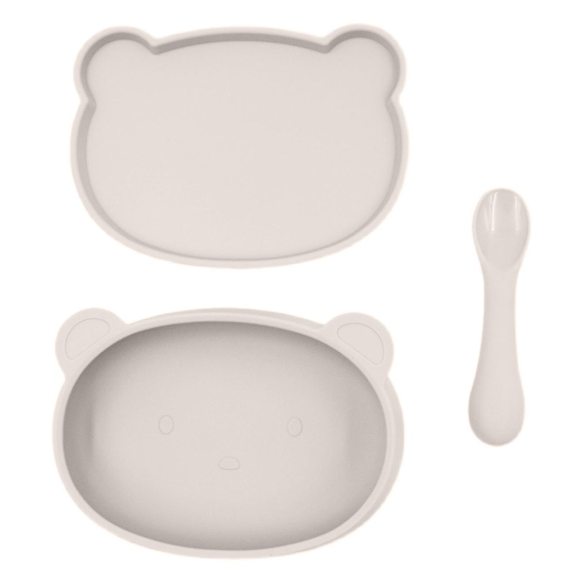 1 Set Infant Feeding Plate Cartoon Baby Training Plate with Spoon White