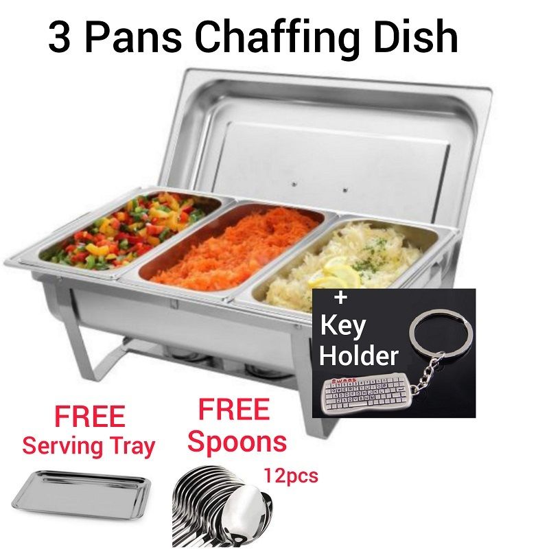 3 Pan Warm & Serve Food Chafing Dish+Free Gift+Key Holder