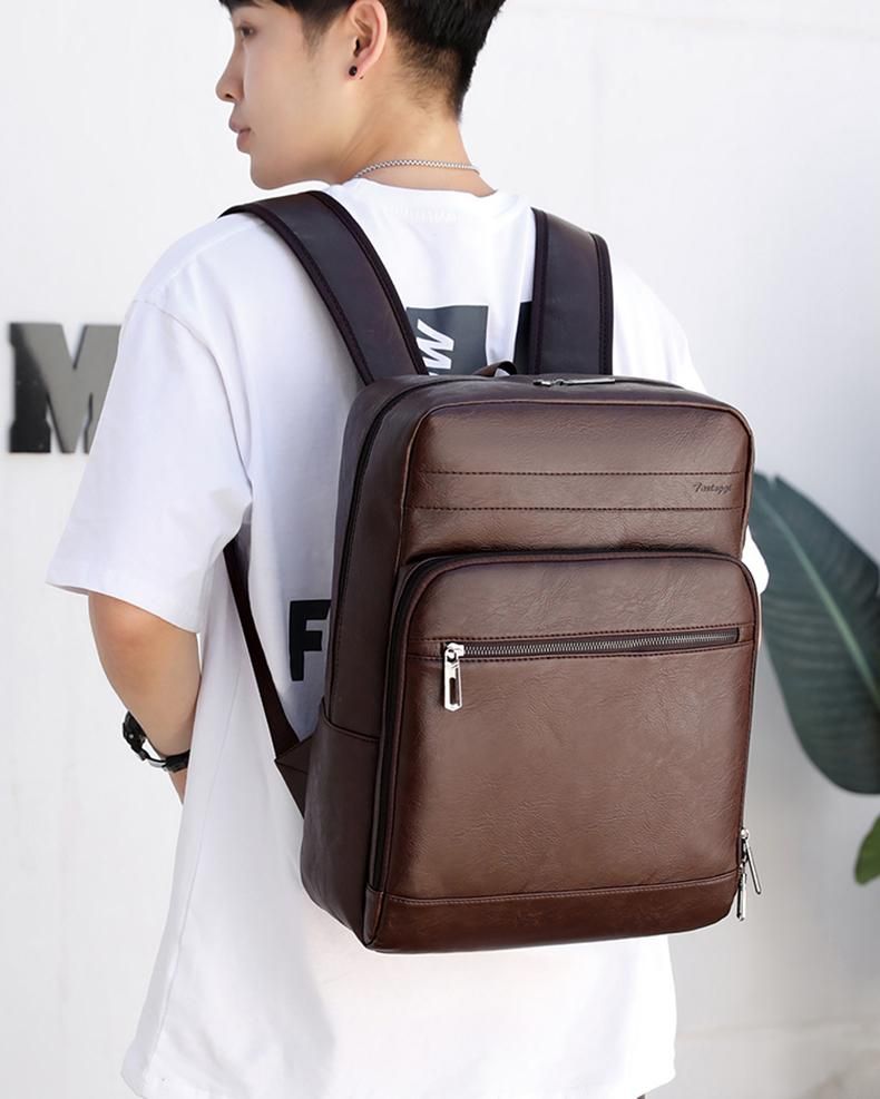 Multifunctional Backpack For Men High-quality PU Leather Laptop Backbag Luxury Waterproof Portable Travel Bag