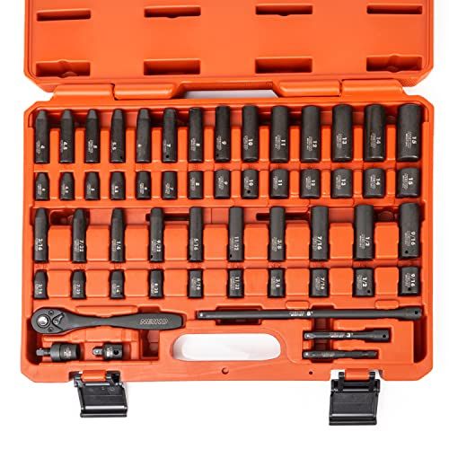NEIKO 02437A 14 Drive Impact Socket Set  54 Piece MM  SAE  3
