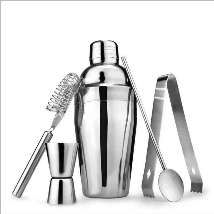 Manufacturers 304 stainless steel bartender set wine set 5-piece set 550 bartender shaker shaker  ice filter measuring  white 550 white box