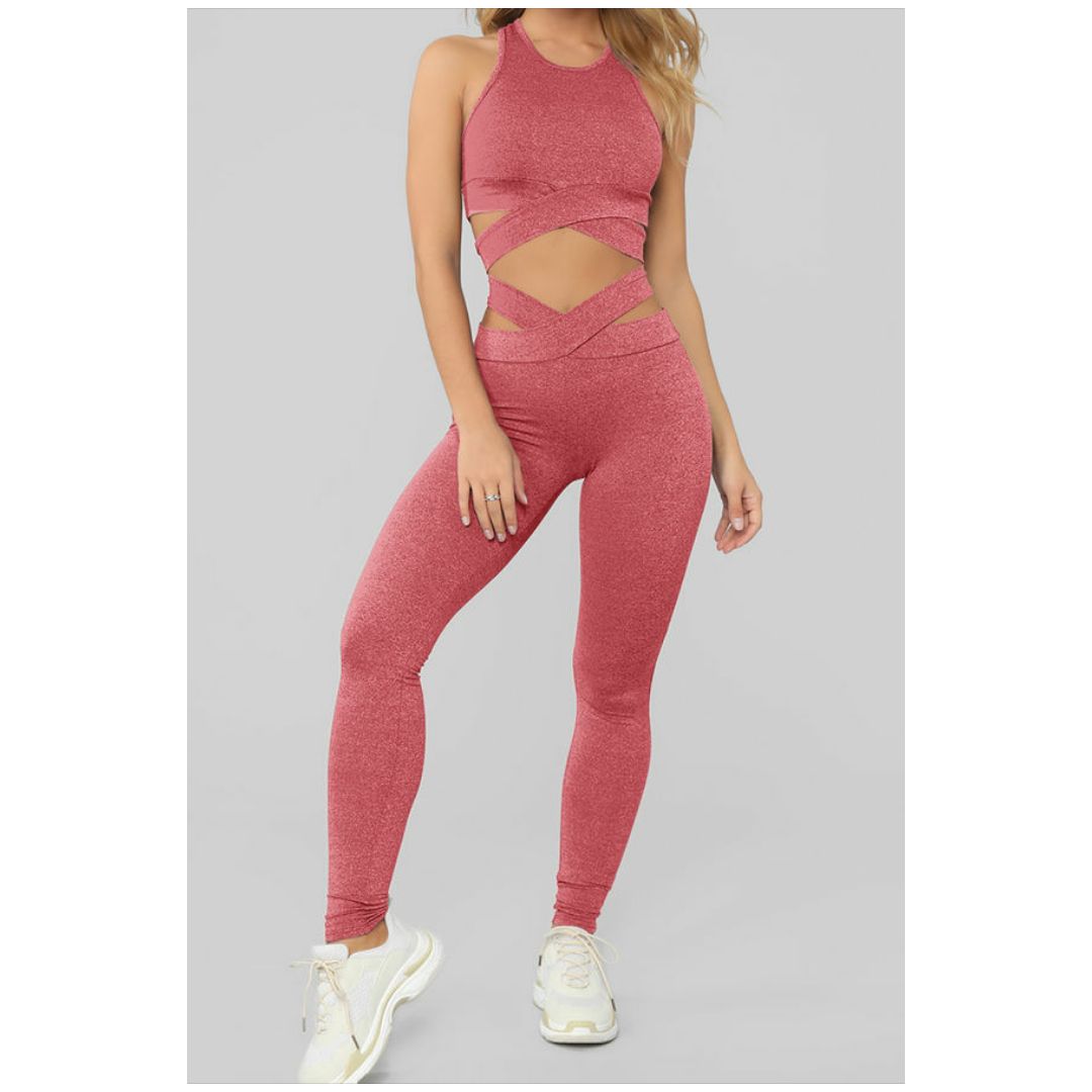 Mfed Pink Crisscross Sports Bra And Leggings Set