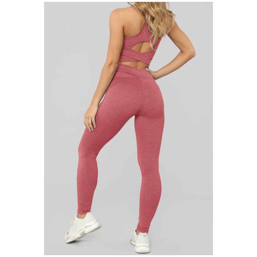 Mfed Pink Crisscross Sports Bra And Leggings Set