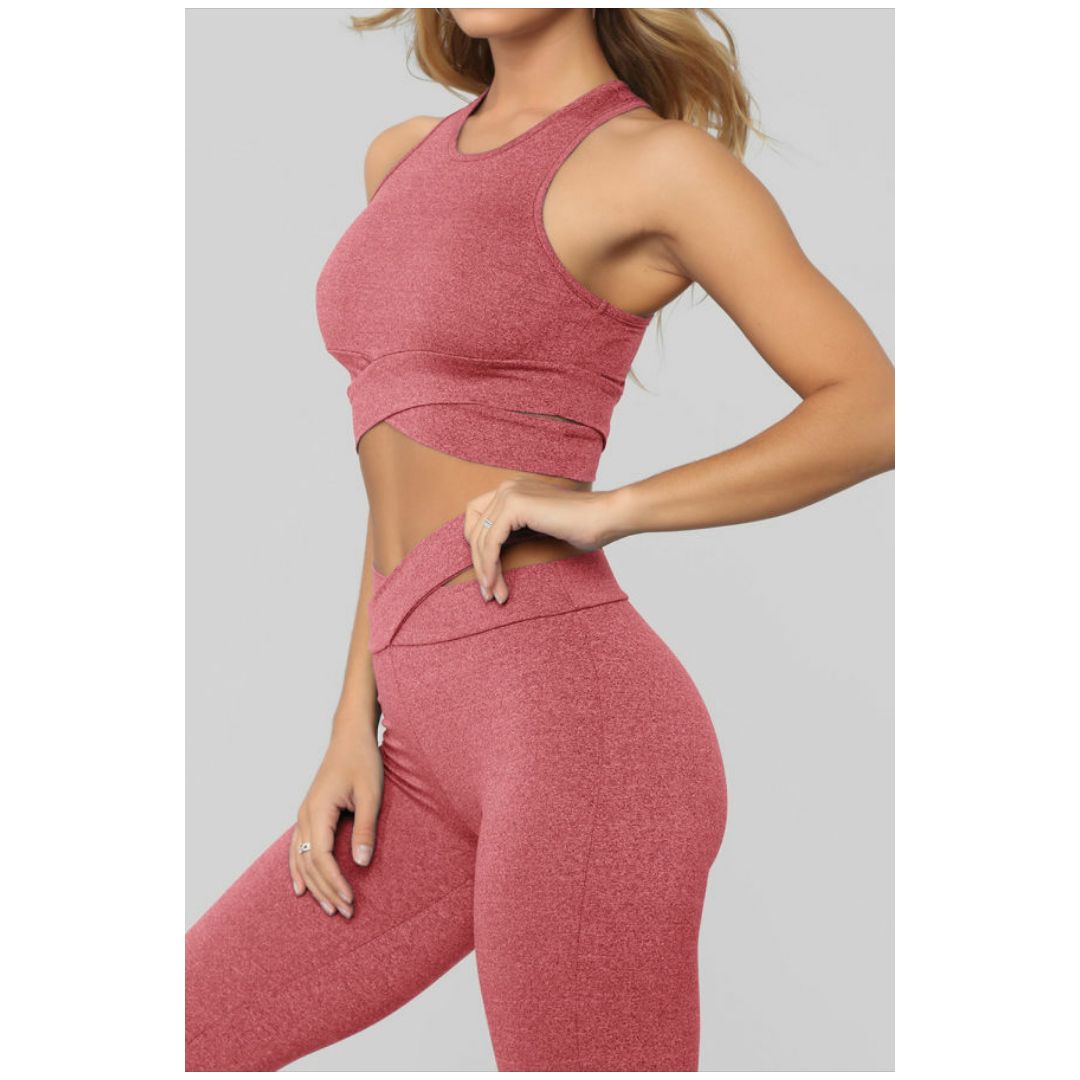 Mfed Pink Crisscross Sports Bra And Leggings Set