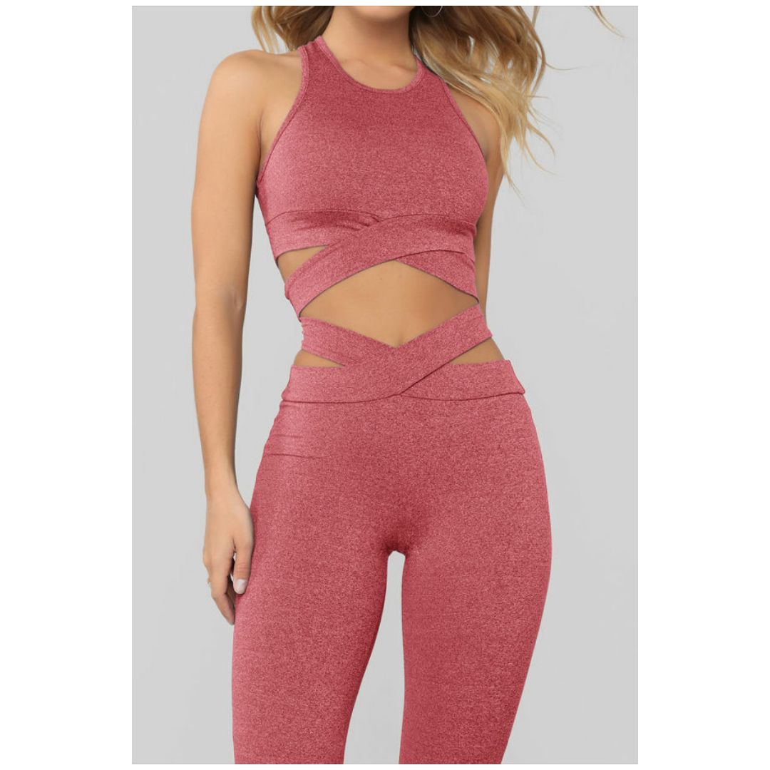 Mfed Pink Crisscross Sports Bra And Leggings Set