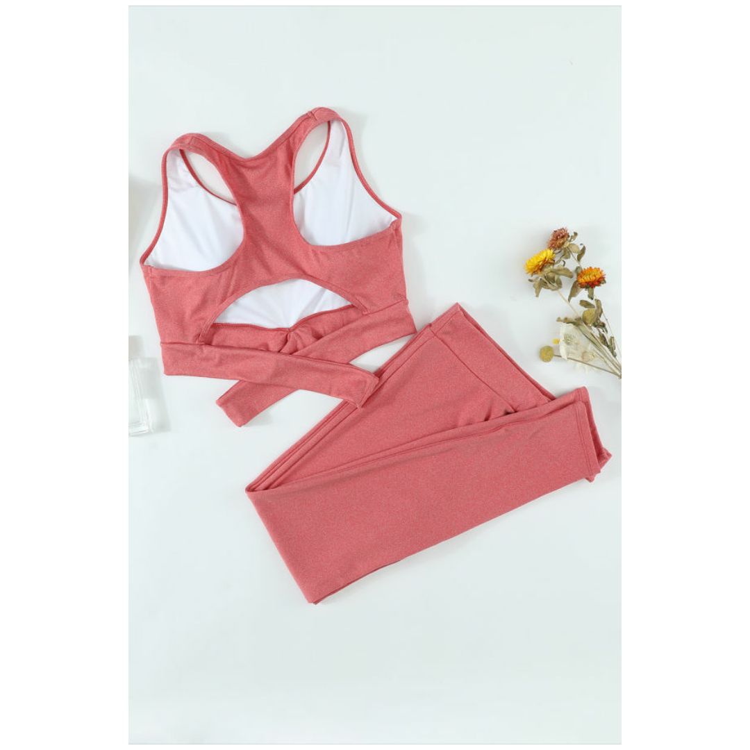 Mfed Pink Crisscross Sports Bra And Leggings Set