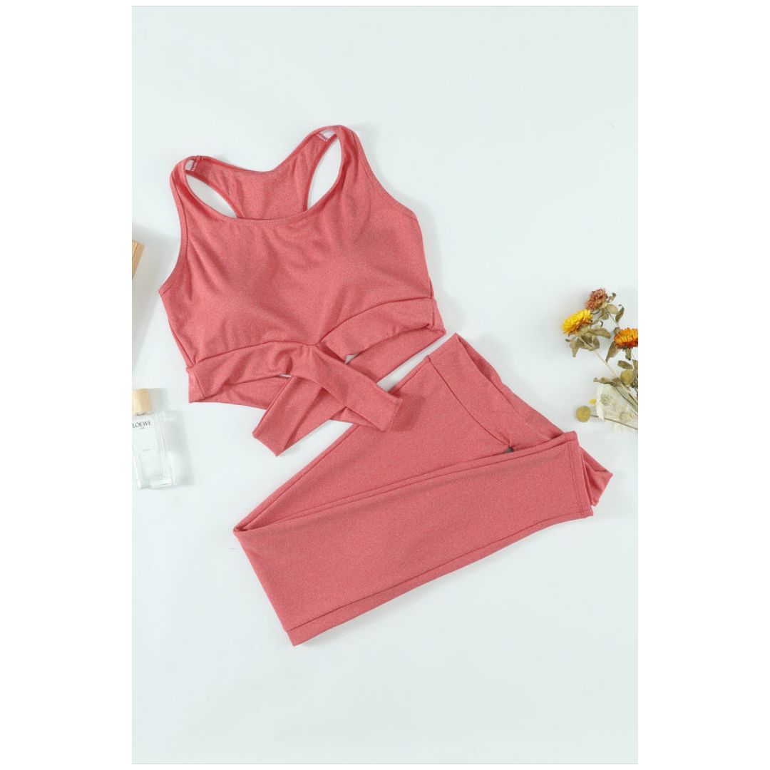 Mfed Pink Crisscross Sports Bra And Leggings Set
