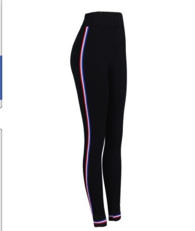 Ladies Strip Design Thick Leggings - Black