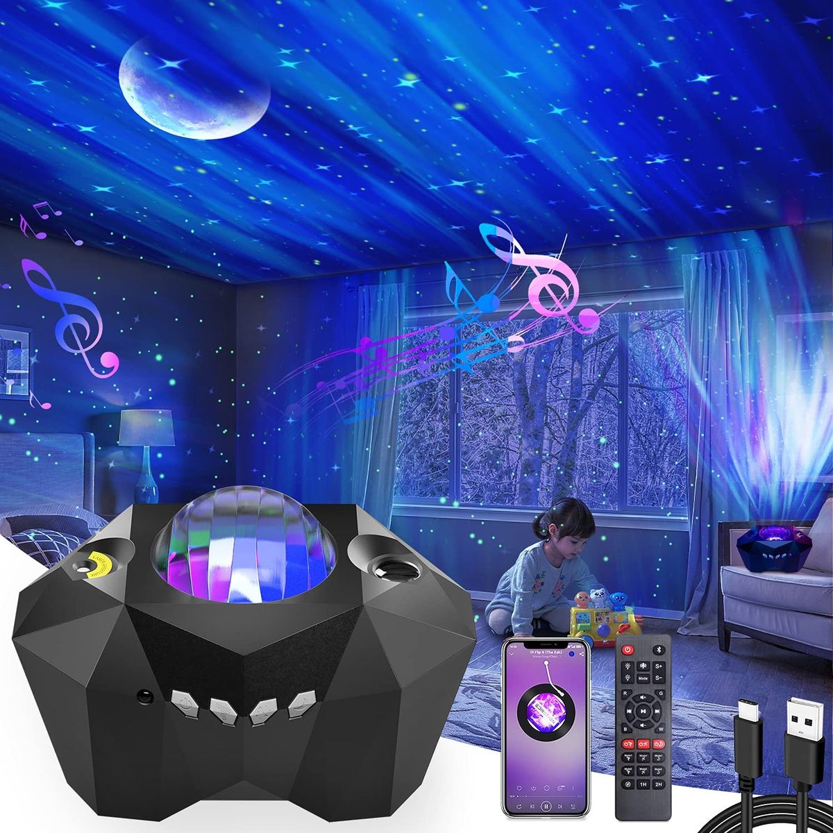 Aurora Star Lights Laser Galaxy Starry Sky Ocean Wave Projector Night Light Colorful Nebula Moon Lamp Bedroom Decoration Gifts