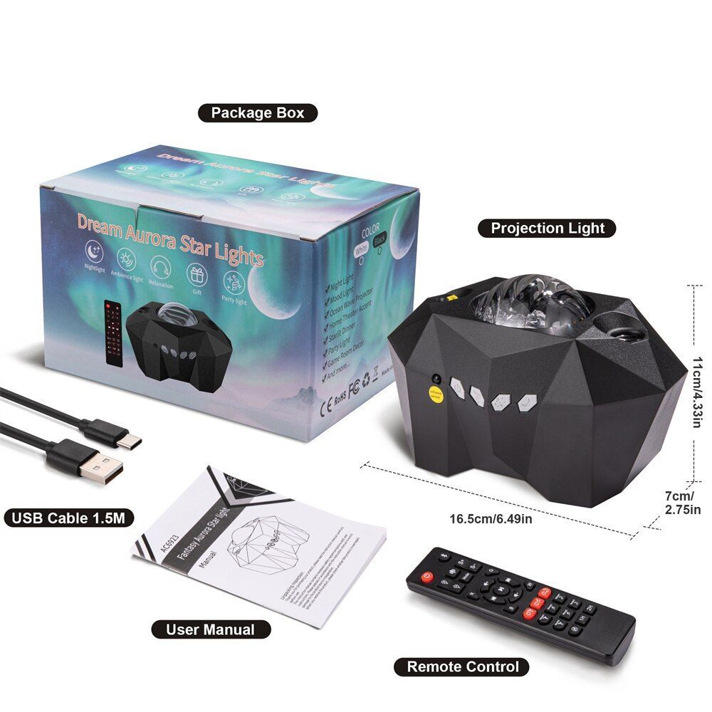 Aurora Star Lights Laser Galaxy Starry Sky Ocean Wave Projector Night Light Colorful Nebula Moon Lamp Bedroom Decoration Gifts