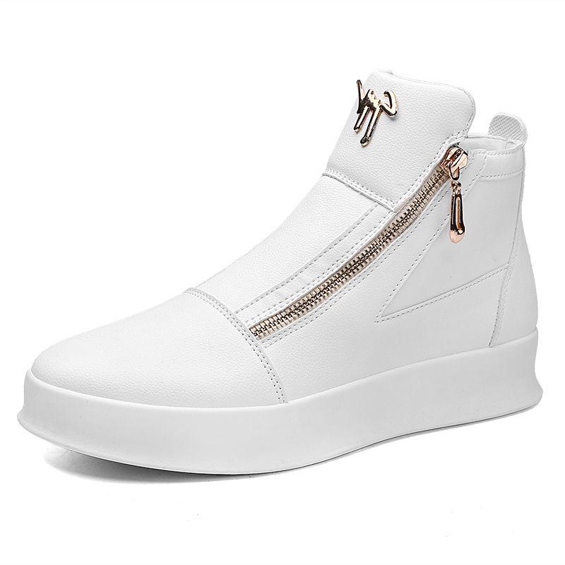 Autumn Men Ankle Boots High-cut Solid Sneakers Zipper Motorcycle Boots Platform