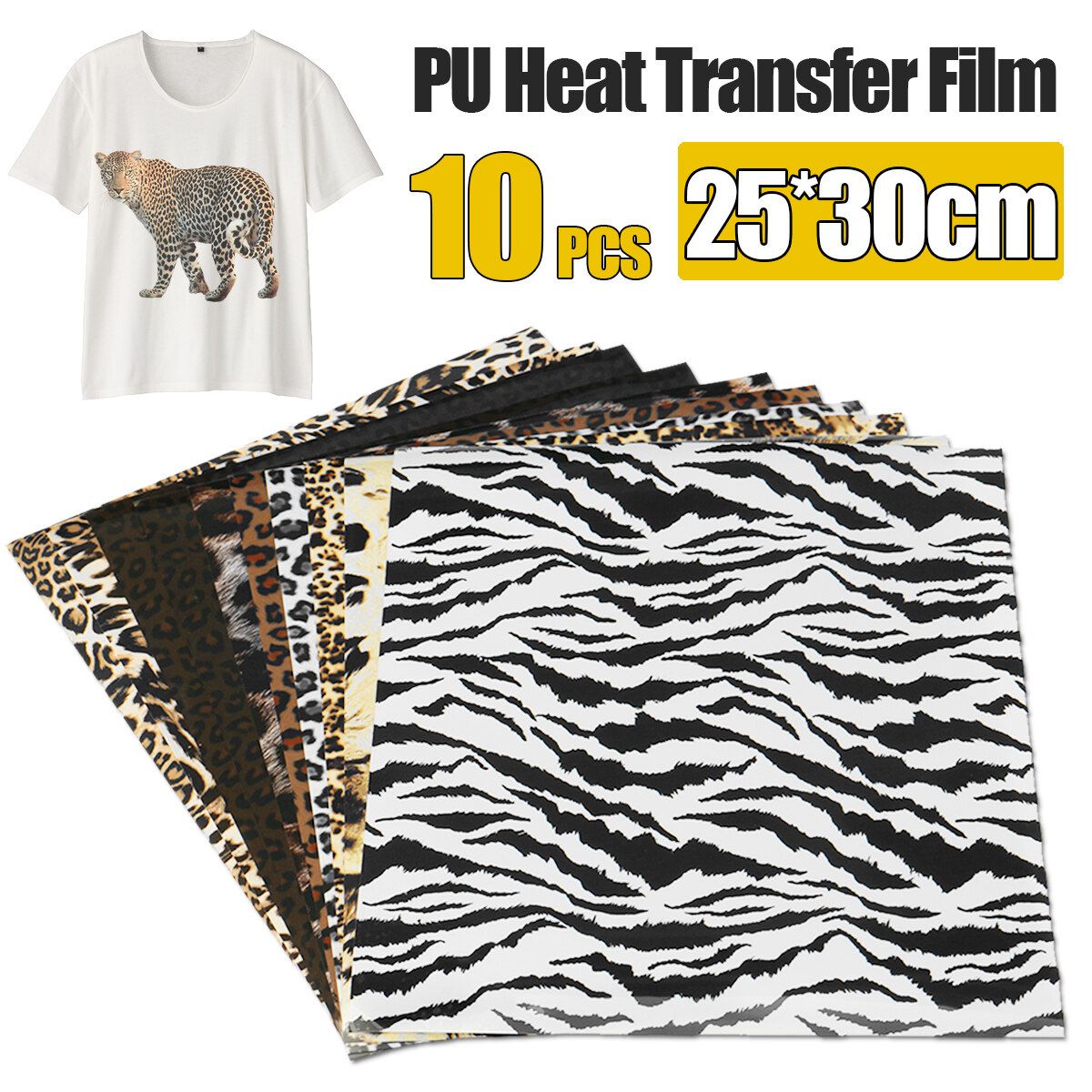 10PCS Leopard Print PU Heat Press Transfer Vinyl Film Paper T Shirt HTV Garment DIY