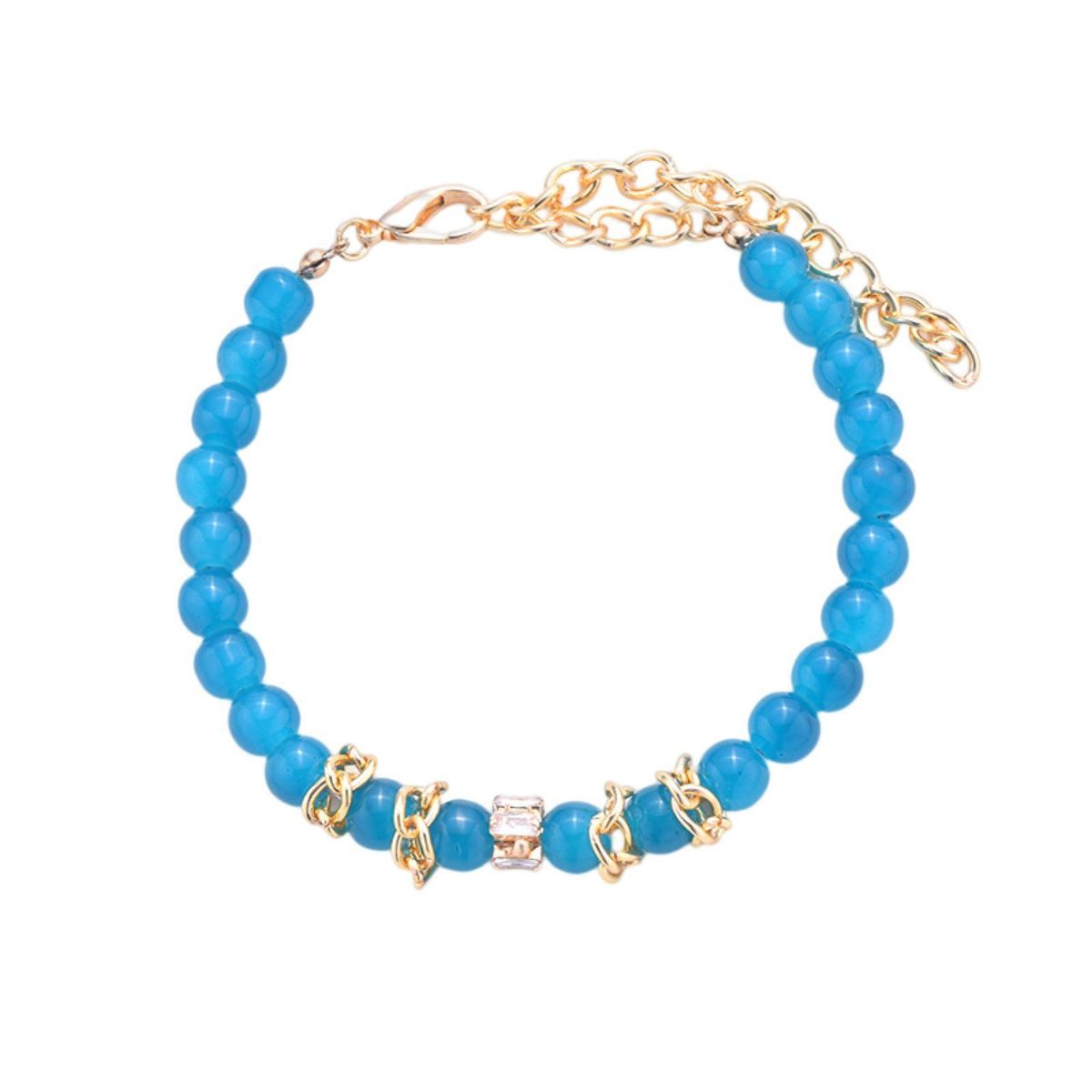Dog Collar Rhinestone Decor Cat Dog Beads Necklace Pet Jewelry Sky Blue