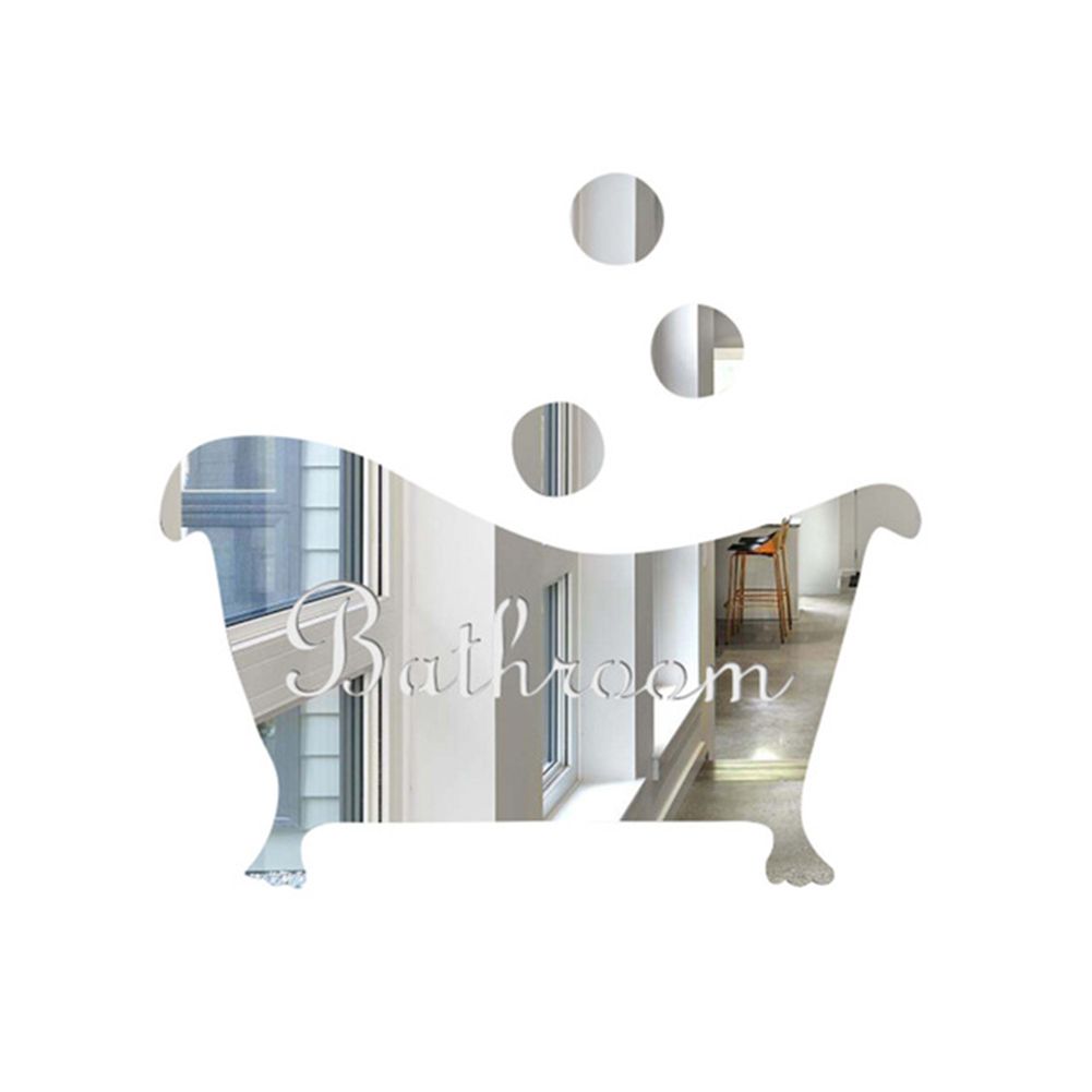 3D Mirror Wall Sticker Bathroom Door Entrance Sign-Silver