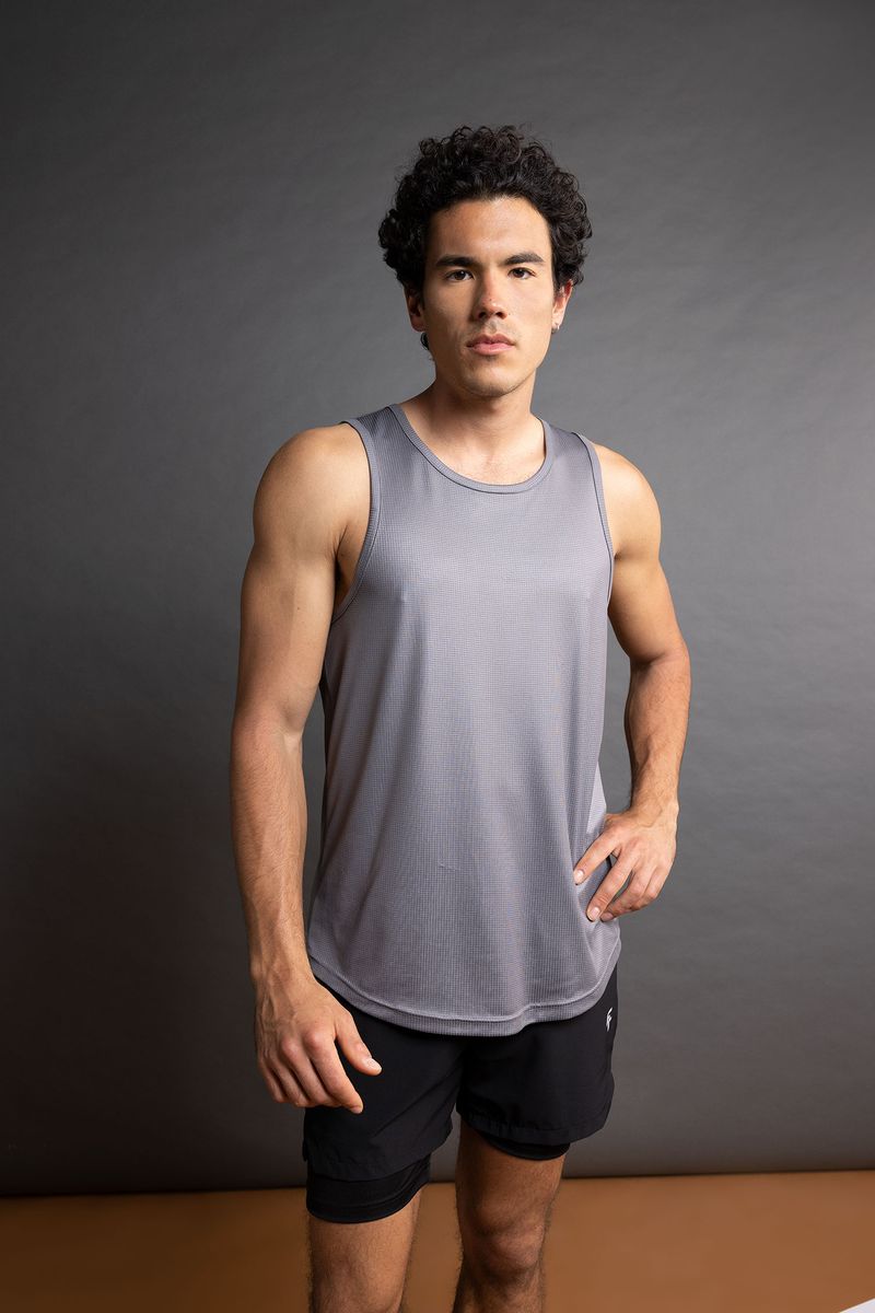 Man Slim Fit Sleeveless Crew Neck Knitted Athlete - Grey