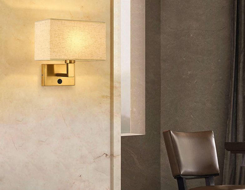 Luxury Bedroom Wall Square Indoor Wall Mounted Lamp With Fabric Shade/Bedside Reading Wall Light
