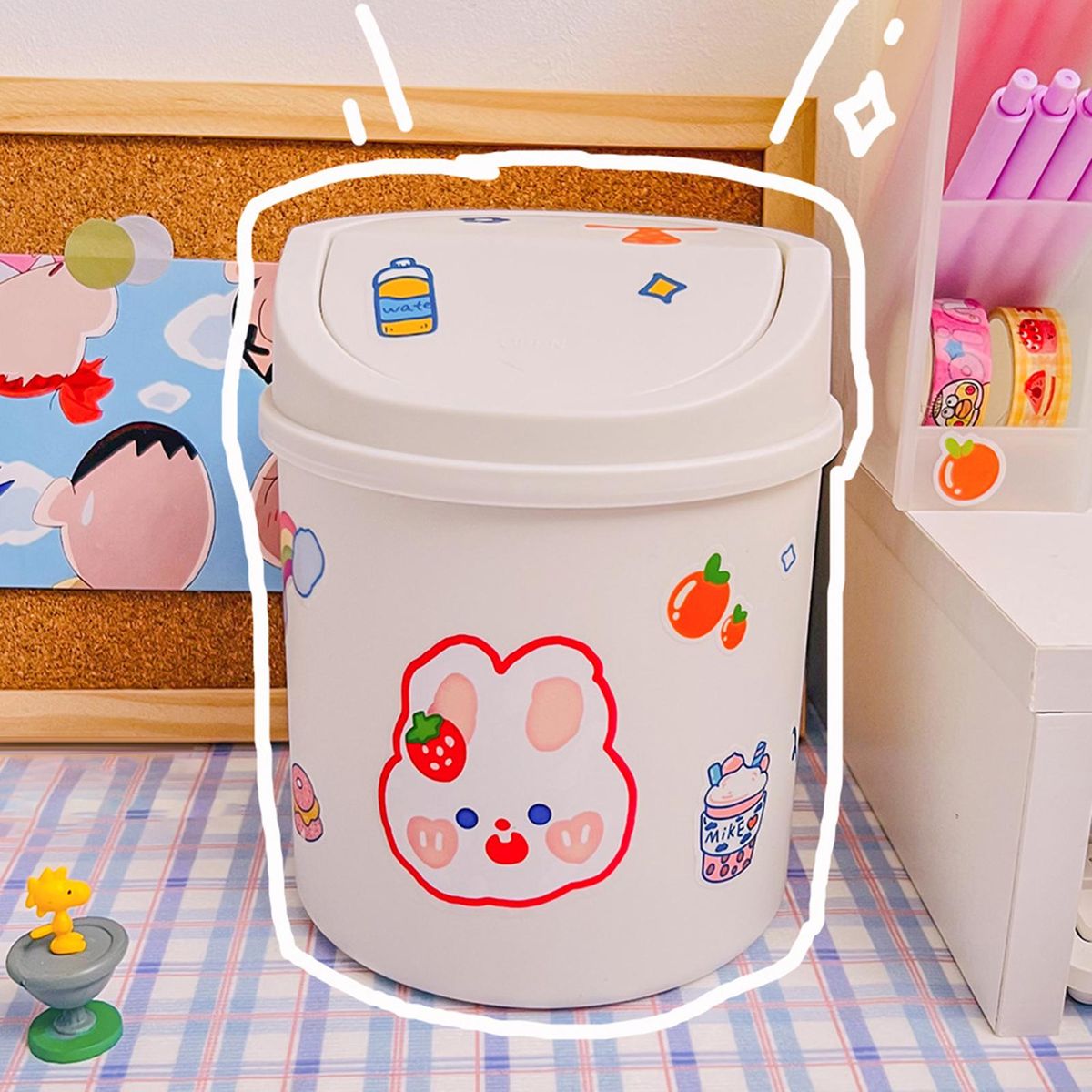 Garbage Can Pencil Holder Storage Bin Beige