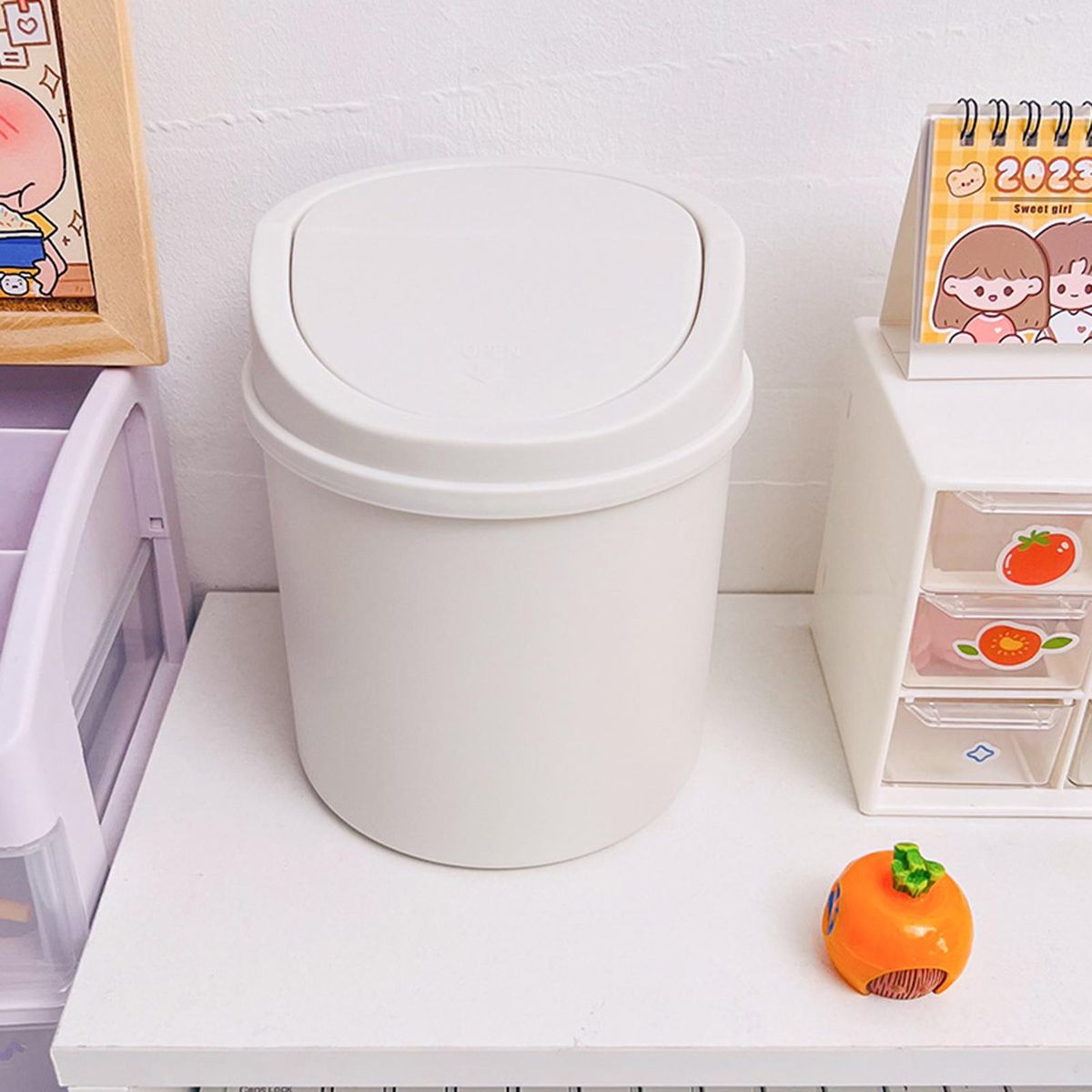 Garbage Can Pencil Holder Storage Bin Beige