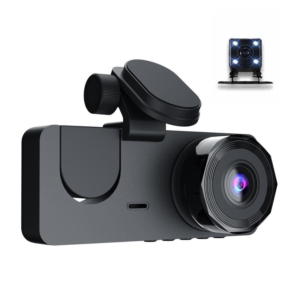 1080P DVR Dash Camera Front & Inside & Rear Camera Driving Recorder 2 Inch Screen Dashcam Support Night-Vision Loop Recording Motion Detection One-Key Lock
