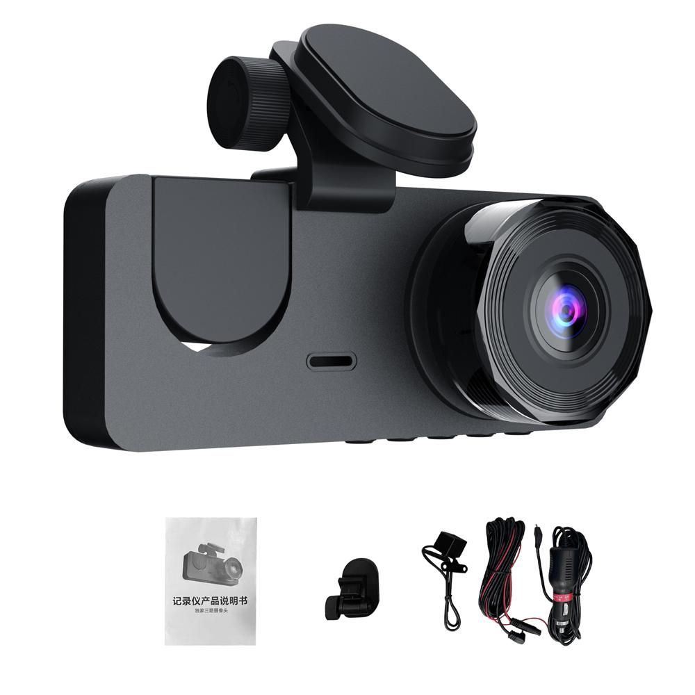 1080P DVR Dash Camera Front & Inside & Rear Camera Driving Recorder 2 Inch Screen Dashcam Support Night-Vision Loop Recording Motion Detection One-Key Lock