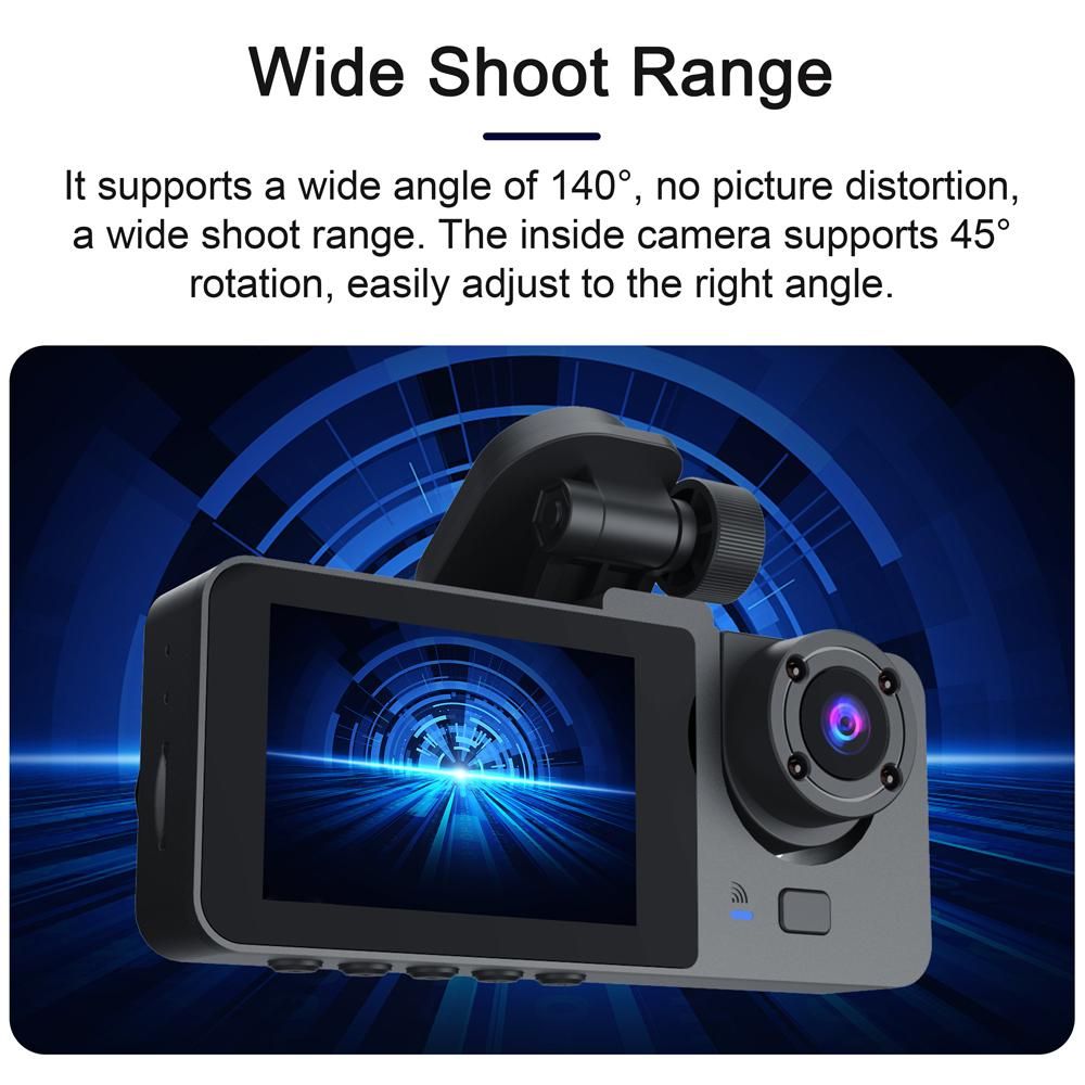 1080P DVR Dash Camera Front & Inside & Rear Camera Driving Recorder 2 Inch Screen Dashcam Support Night-Vision Loop Recording Motion Detection One-Key Lock