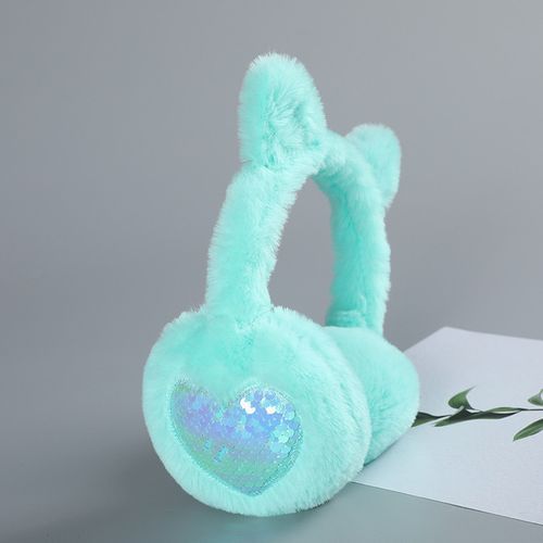 Cute Women Earmuffs Winter Warm Ear Bag Glitter Sequin Earflaps Cat Ear Soft Plush Headphones Solid Color Love Earmuffs Headband(#Green)