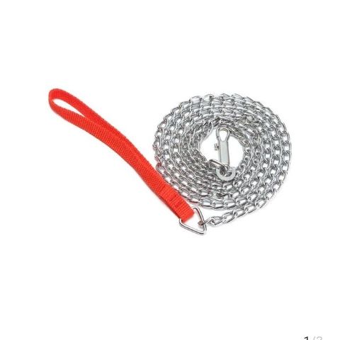Chain Link Dog Leash Red Handle Pet Walking Tool Heavy 5
