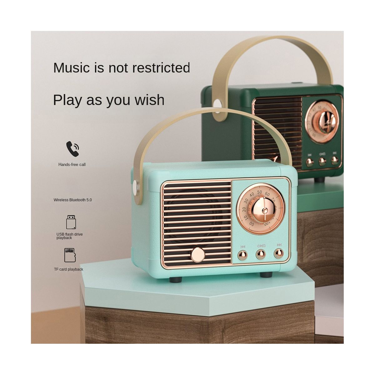 Retro Bluetooth Speaker HM11 Classical Retro Music Player Sound Stereo Portable Mini Travel Music Player Pink