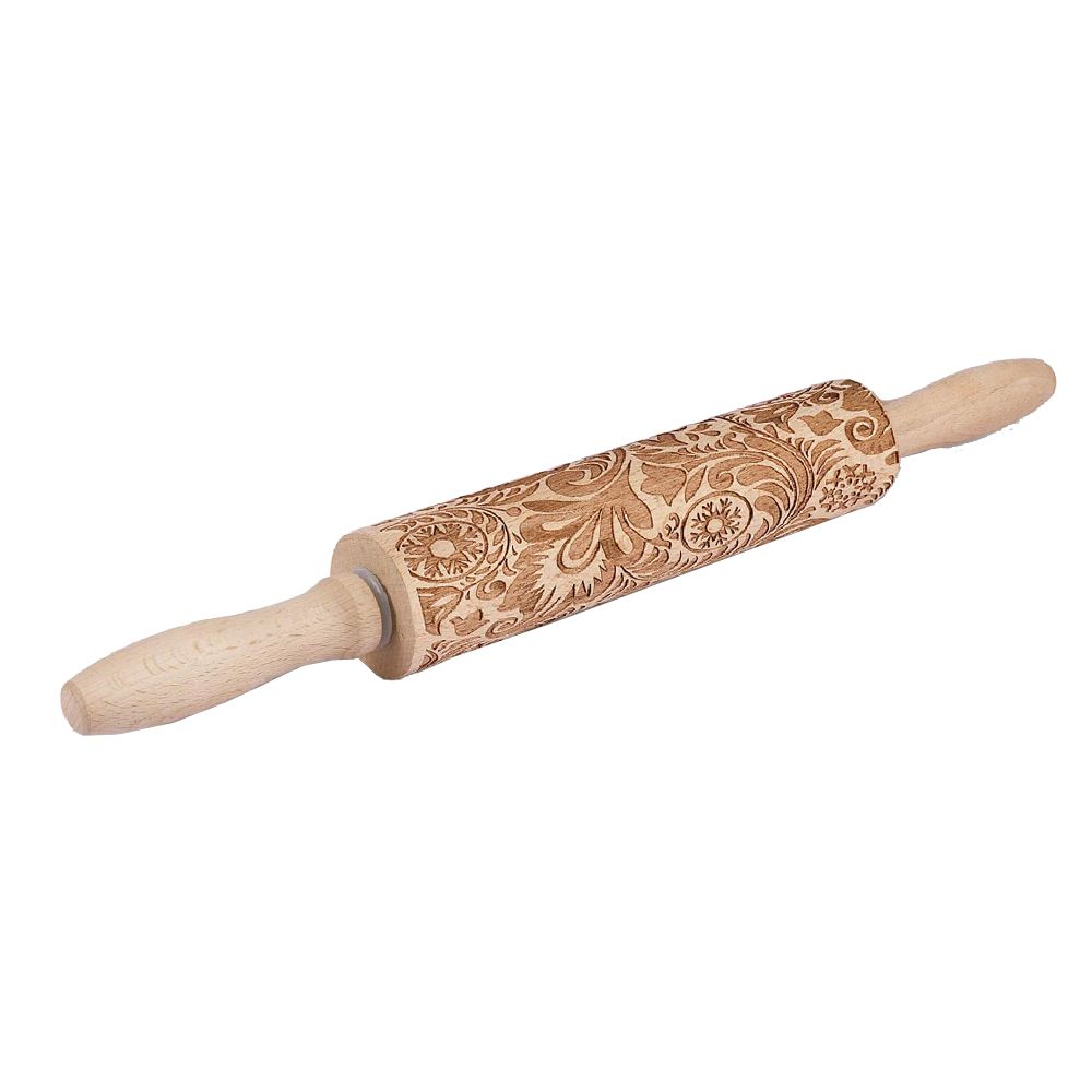 Engraved Wooden Snowflake Flower Pattern Baking Rolling Pin