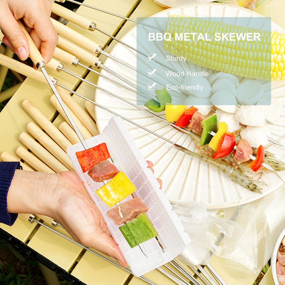 20PCS Barbecue Skewer Grilling Kabob Reusable Metal Skewers