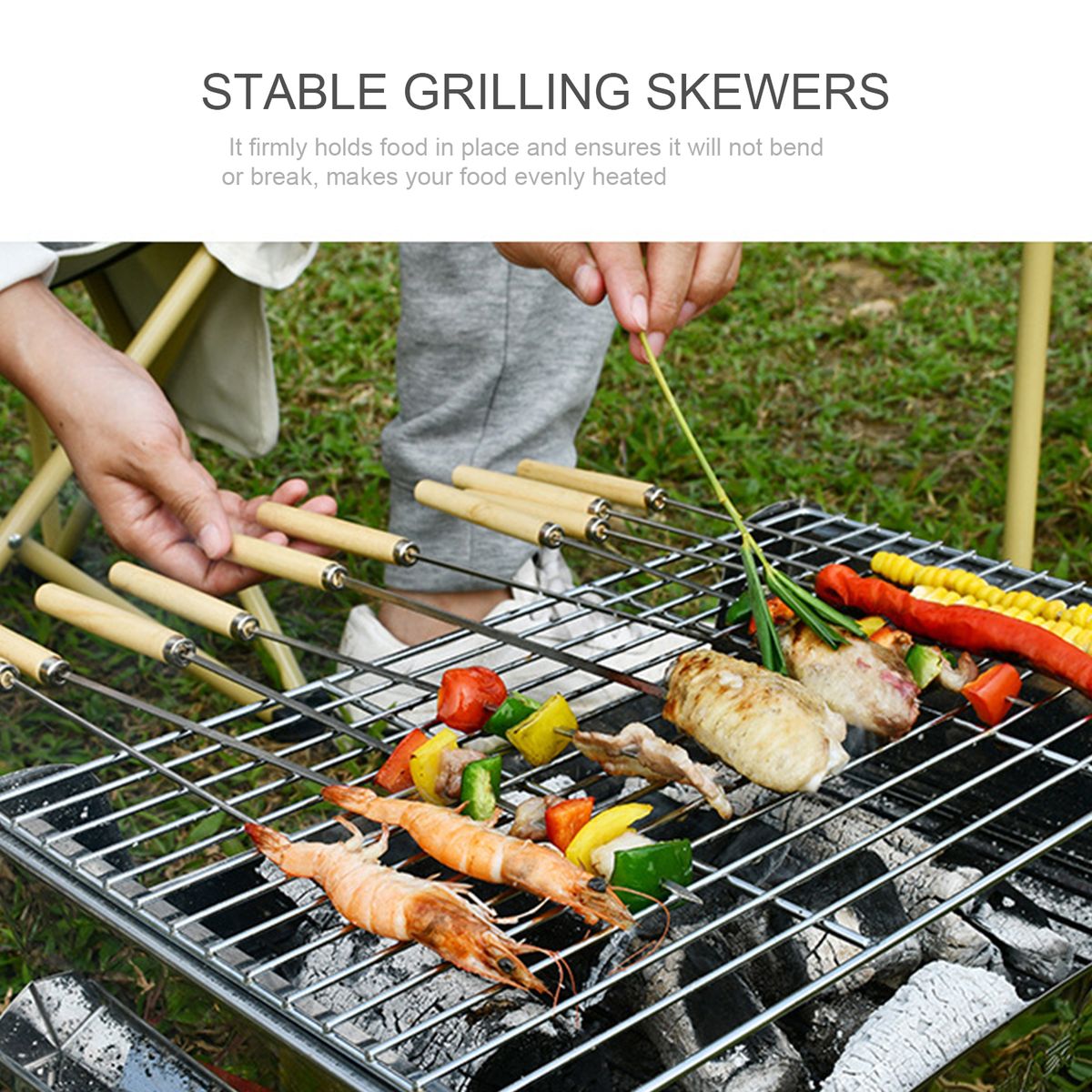 20PCS Barbecue Skewer Grilling Kabob Reusable Metal Skewers