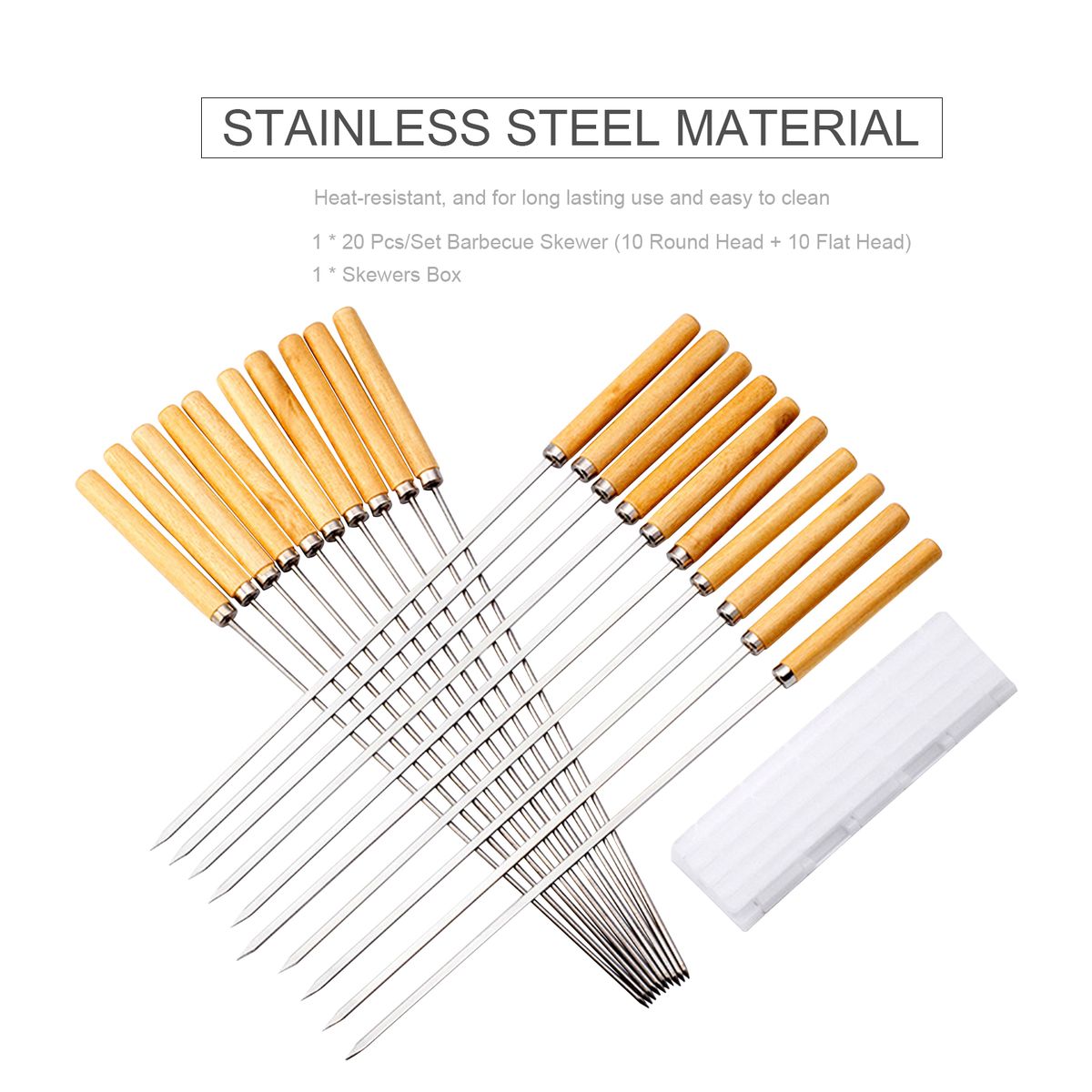 20PCS Barbecue Skewer Grilling Kabob Reusable Metal Skewers