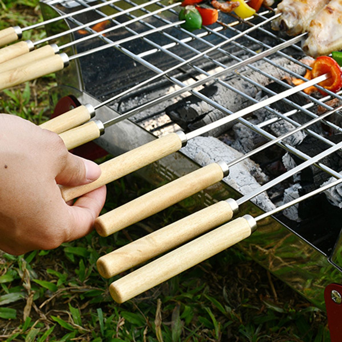 20PCS Barbecue Skewer Grilling Kabob Reusable Metal Skewers