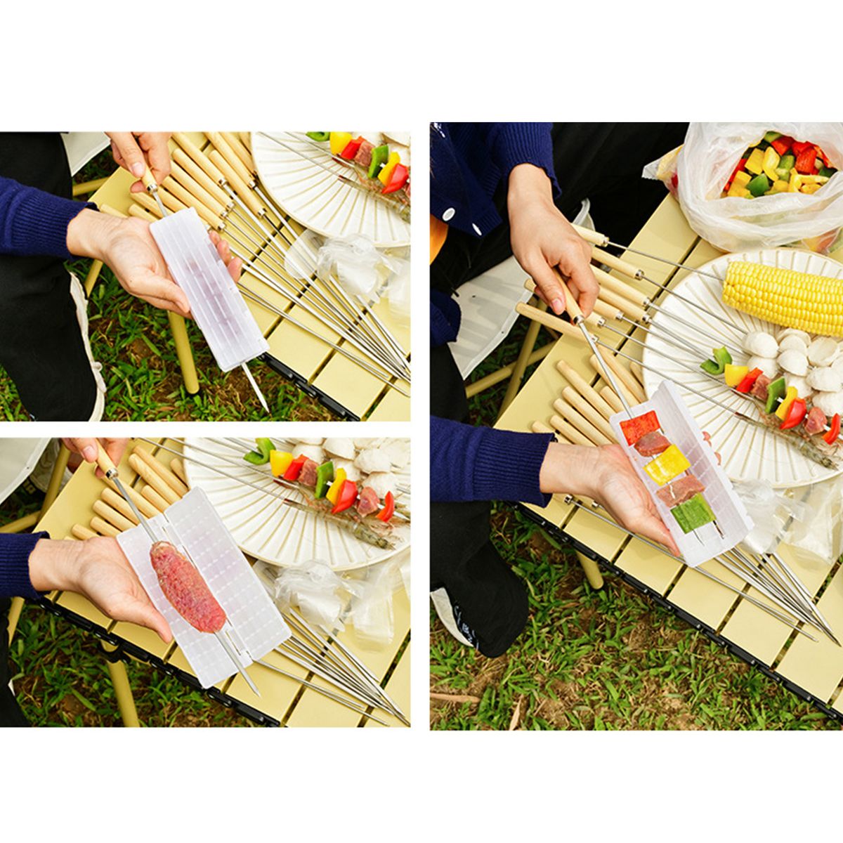 20PCS Barbecue Skewer Grilling Kabob Reusable Metal Skewers