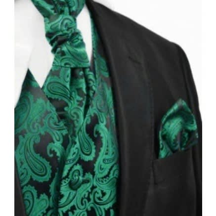 Paisley Floral Waistcoat With Hanky Set  - Green