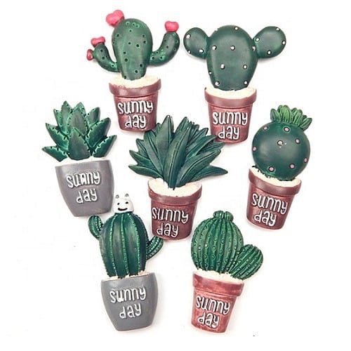7 Pcs Cactus Plant Shaped Mexico Resin Fridge Magnet