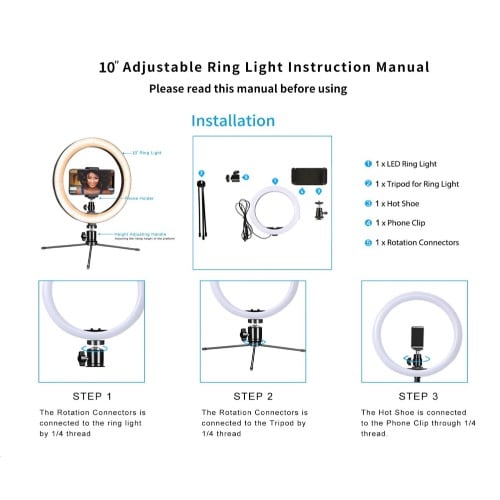 10-1" Ring Light With Table Tripod Stand & Phone Holder