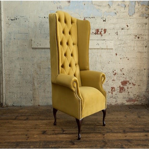 Mustard Velvet Chesterfield Wing Chair, High Back