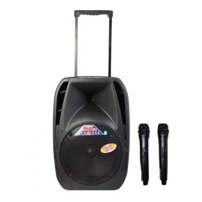 Rechargeable Trolley Speaker With Wireless Microphones - Usb Slot & Bluetooth Connectivity