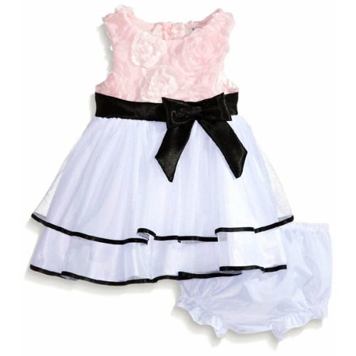 Baby Girls Pink Soutach To White Mesh Social Dress