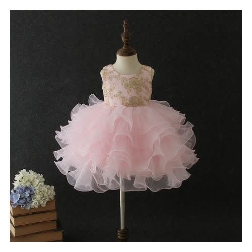 Baby Girl Pink Gown With Layered Ruffles